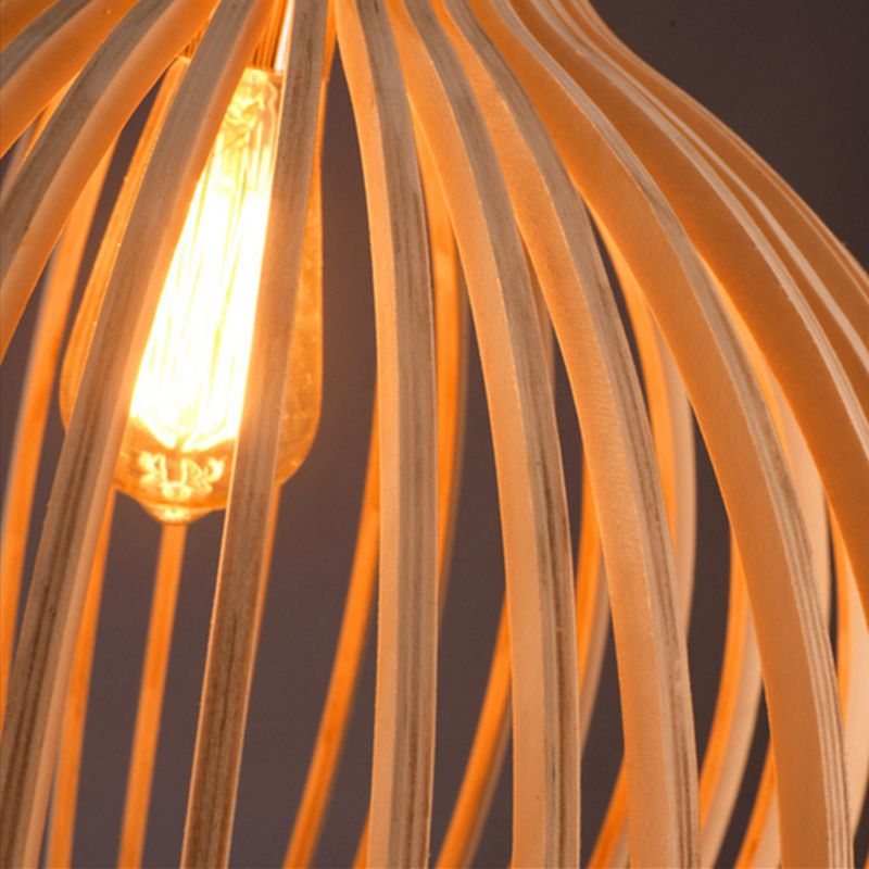 Handcrafted Wood Pendant Light - Rustic Natural Wood Ceiling Lamp for Dining Room
