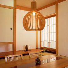 Handcrafted Wood Pendant Light - Rustic Natural Wood Ceiling Lamp for Dining Room