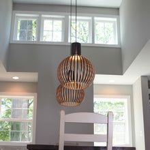 Handcrafted Wood Pendant Light - Rustic Natural Wood Ceiling Lamp for Dining Room