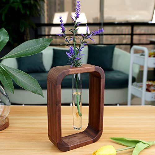Wood Frame Plant Propagation Station | Modern Glass Tube Hydroponic Vase for Indoor Plants & Cuttings