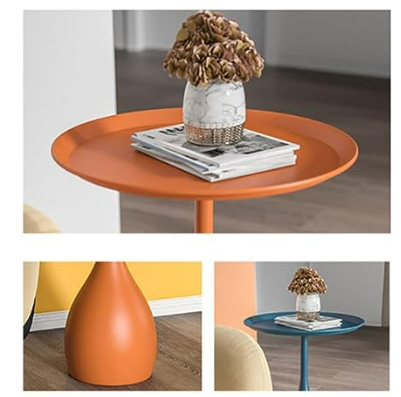 Modern White Metal Side Table - Round Tulip Pedestal Base Accent End Table