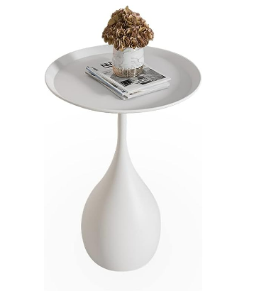 Modern White Metal Side Table - Round Tulip Pedestal Base Accent End Table