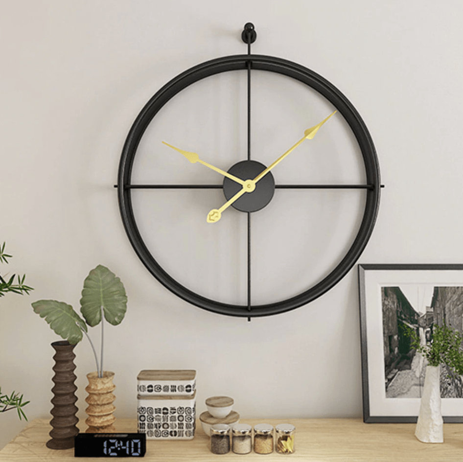 Golden Circle Wall Clock | Large Metal Modern Design - Silent Quartz Movement