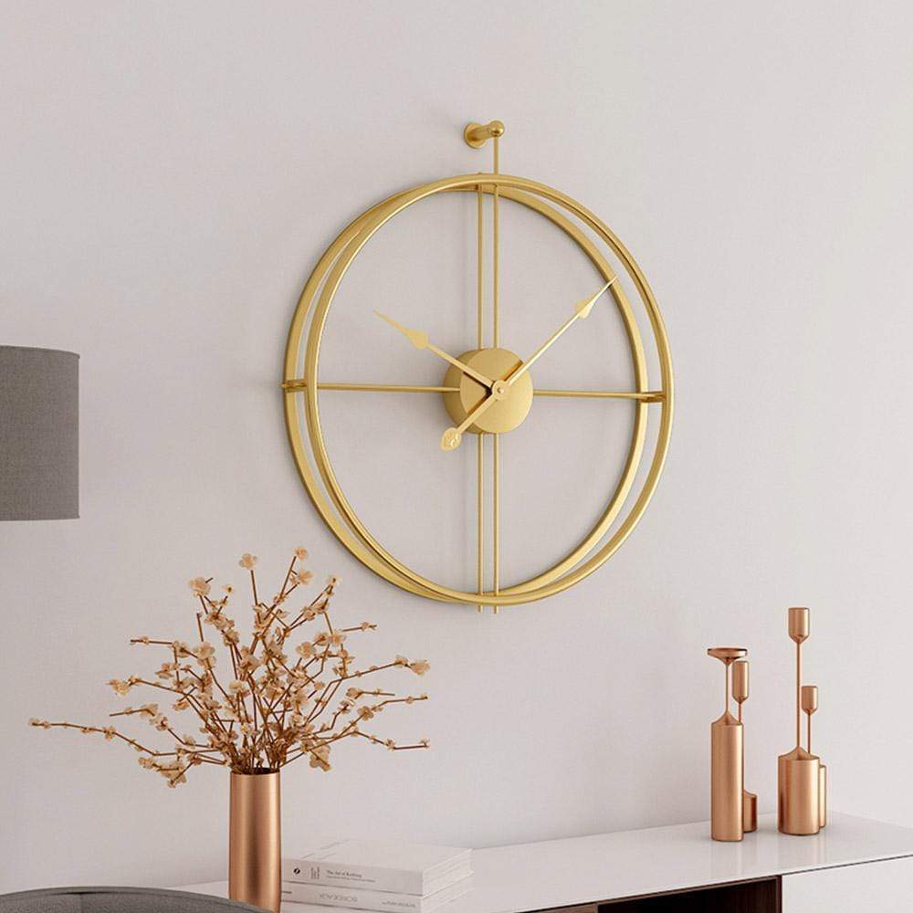 Golden Circle Wall Clock | Large Metal Modern Design - Silent Quartz Movement