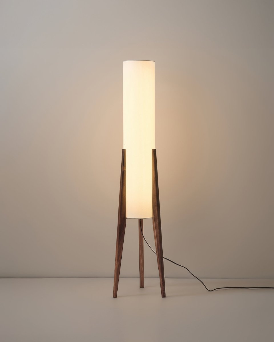 Walnut Wood Modern Floor Lamp - Mid-Century Tripod Standing Light for Living Room