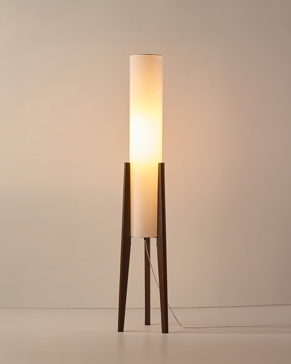 Walnut Wood Modern Floor Lamp - Mid-Century Tripod Standing Light for Living Room