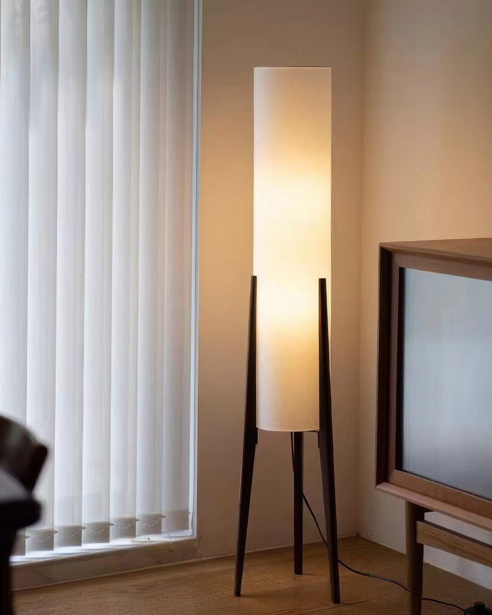Walnut Wood Modern Floor Lamp - Mid-Century Tripod Standing Light for Living Room