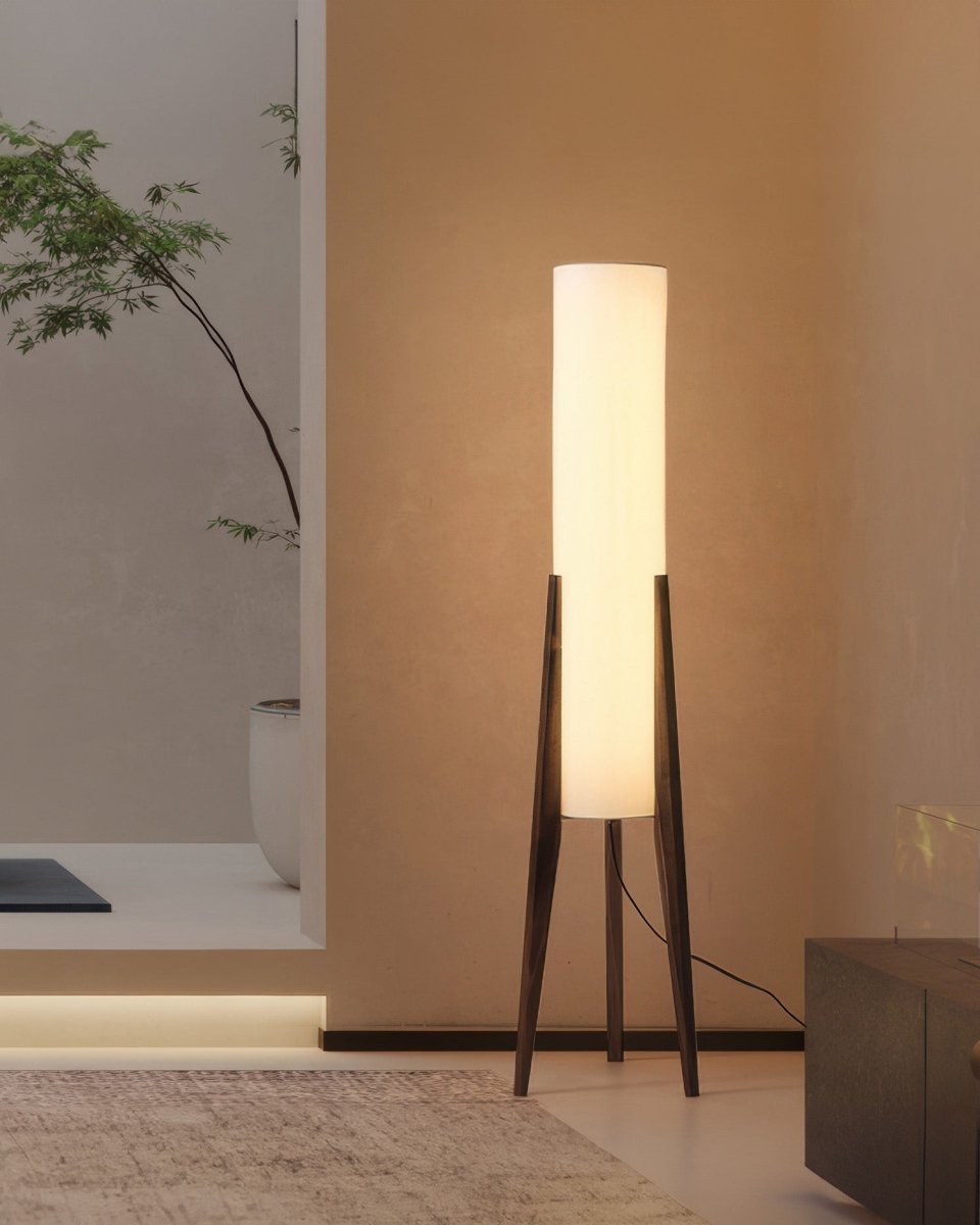 Walnut Wood Modern Floor Lamp - Mid-Century Tripod Standing Light for Living Room