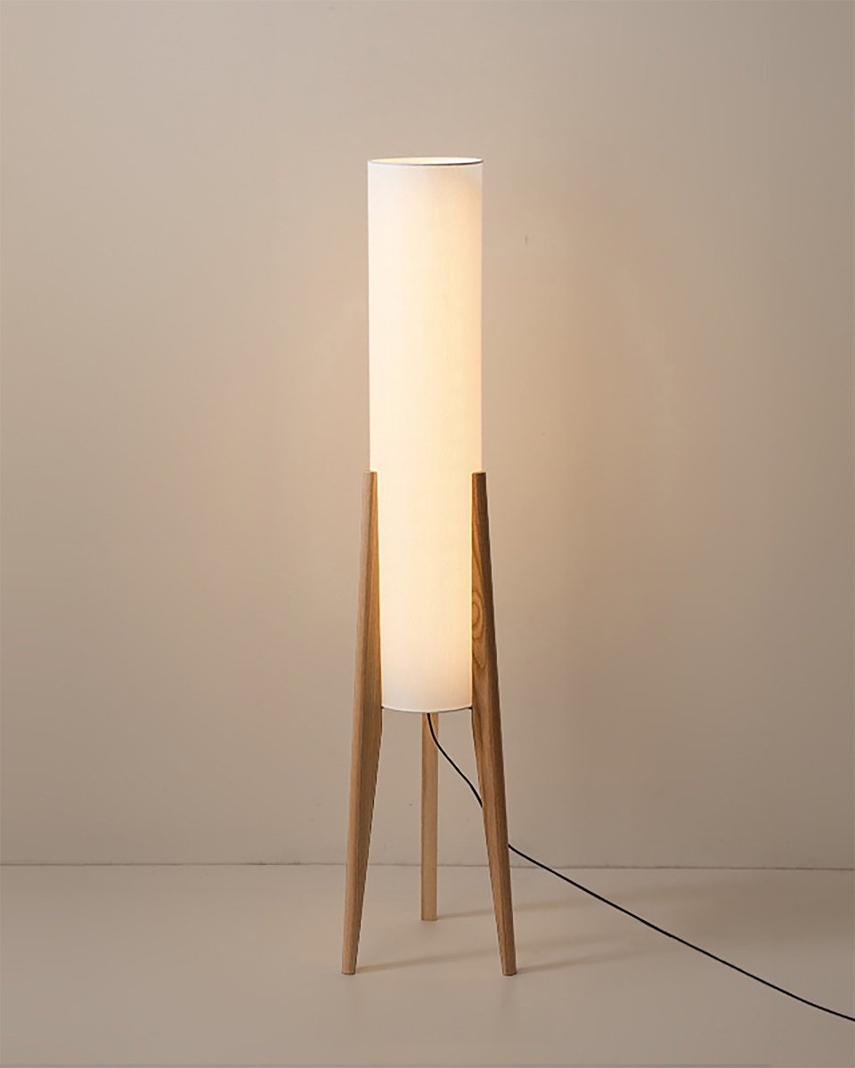 Walnut Wood Modern Floor Lamp - Mid-Century Tripod Standing Light for Living Room