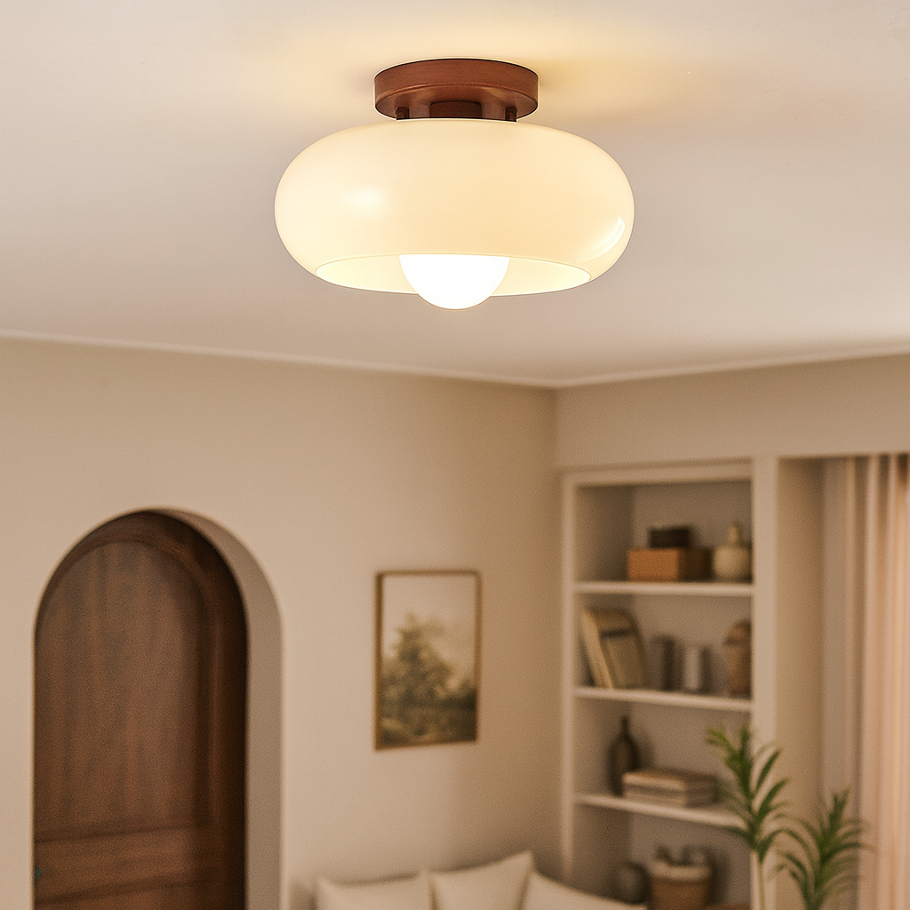 French Bauhaus Cream Ceiling Light – Modern Flush Mount Glass Light for Living Room & Bedroom